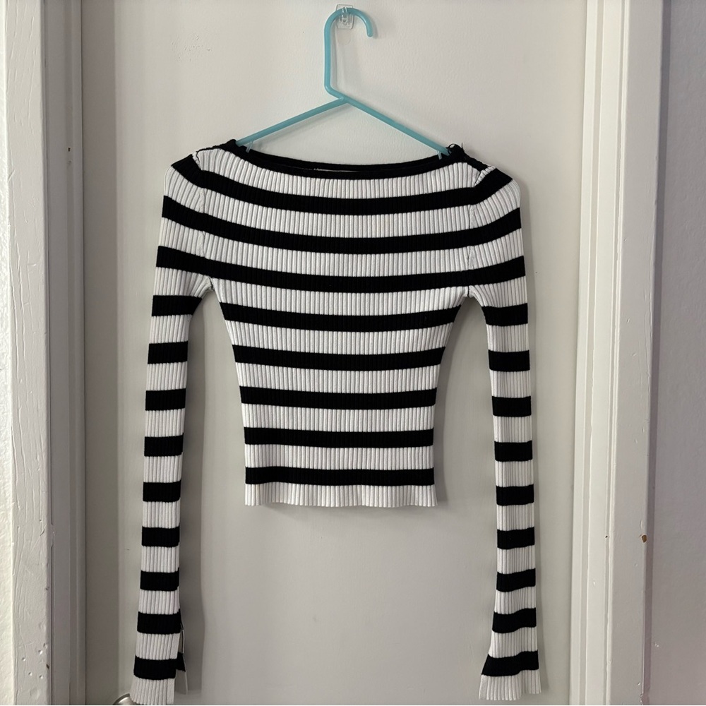 Black and White Striped Women's Top